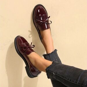 SHEIN Burgundy Patent Fringe Loafers
